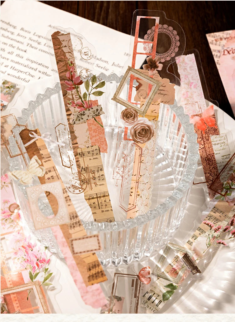 20-Piece Vintage Long Strip Sticker Set for Scrapbooking & Journaling