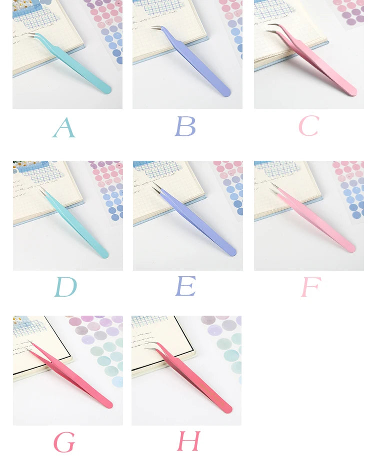 8-Style Candy Color Tweezers – Precision Stainless Steel Tool Set