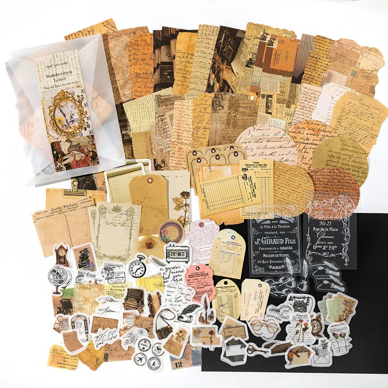 200-Piece Vintage Sticker and Paper Set for Creative Projects