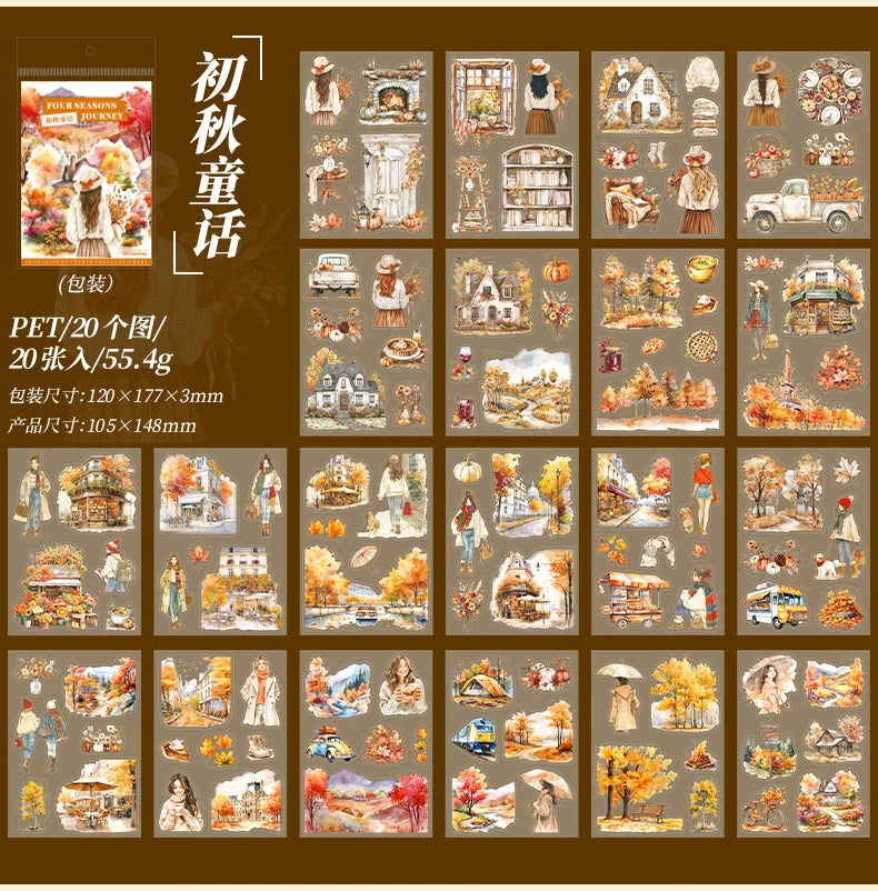 20-Sheet PET Die-Cut Sticker Book with Four-Season Scenery Designs