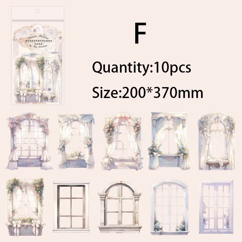 10pcs Window Flower Collage Paper Set for Scrapbooking & Journals