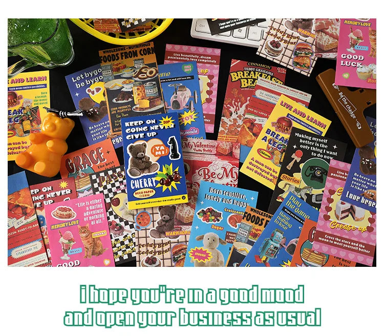 30-Piece Cute Retro Poster Paper Set for Scrapbooking & Journaling