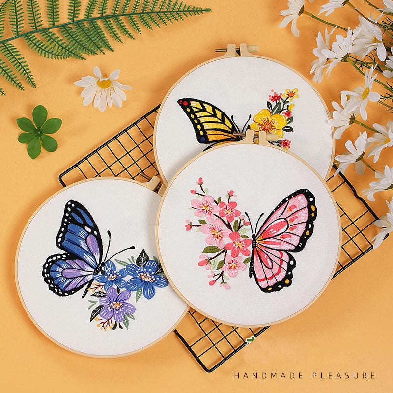 Butterfly & Flower Embroidery Kit – Beginner-Friendly DIY Needlework Set