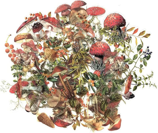 80-Piece Mushroom & Plant Stickers for Scrapbooking, Journaling, DIY Crafts
