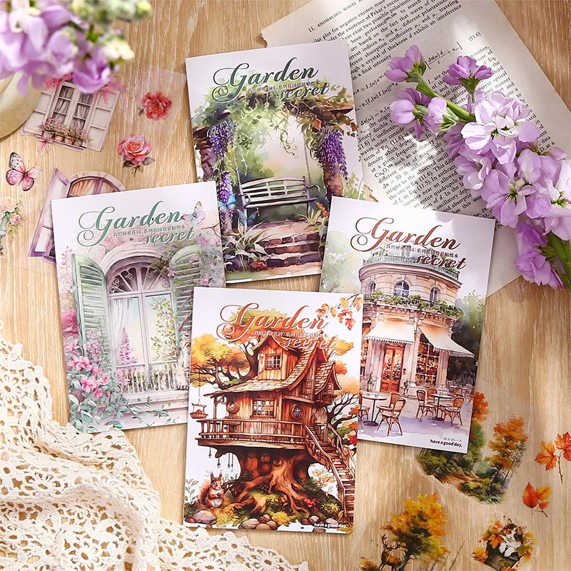 20-Sheet Vintage Log Cabin PET Sticker Book for Scrapbooking
