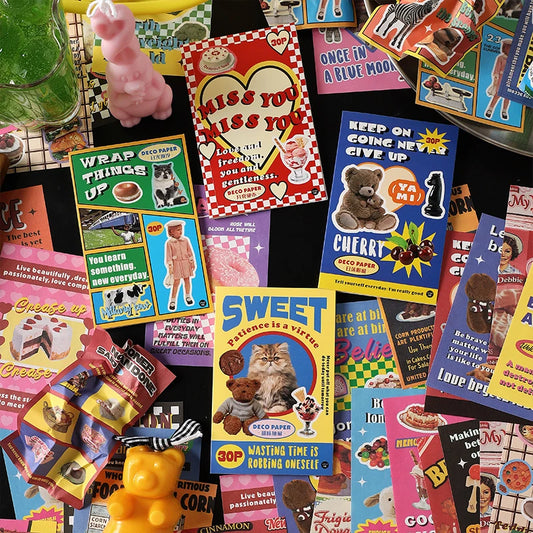 30-Piece Cute Retro Poster Paper Set for Scrapbooking & Journaling