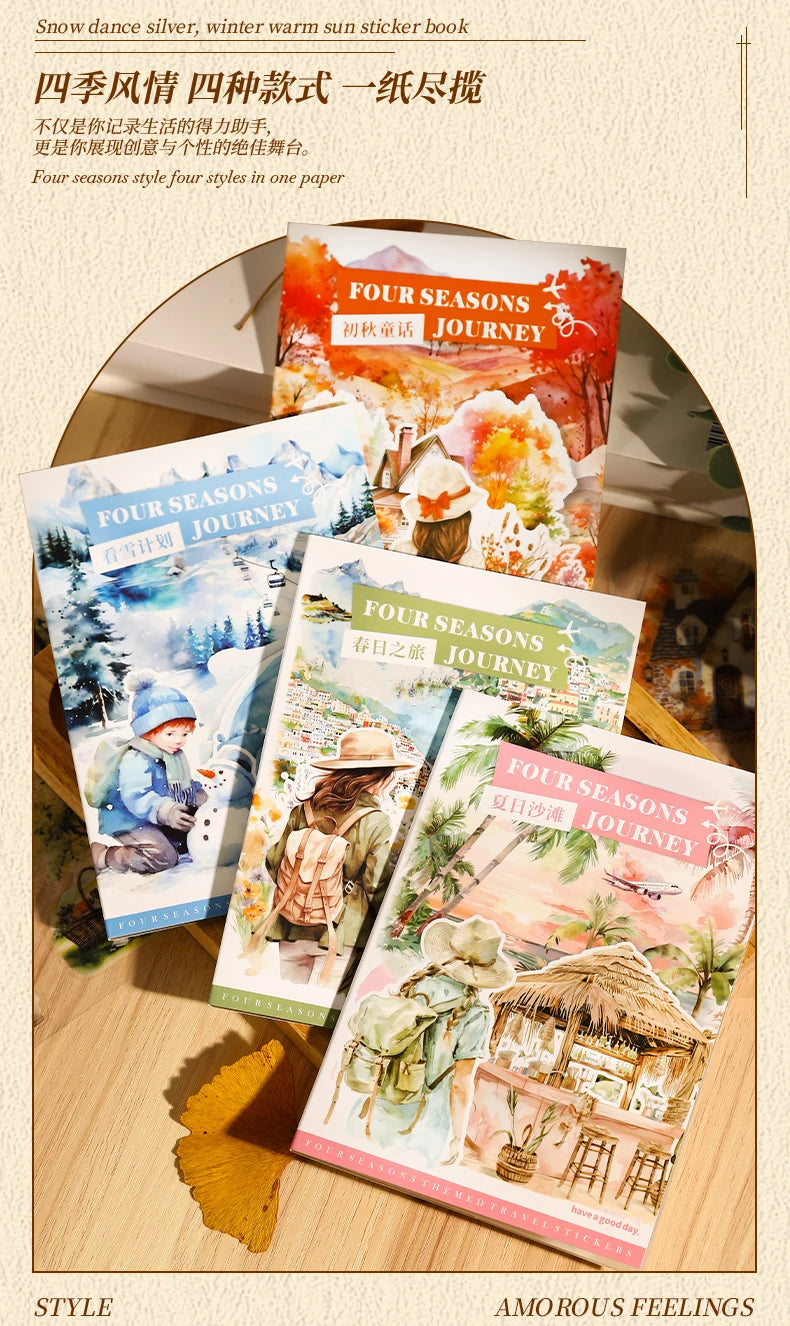 20-Sheet PET Die-Cut Sticker Book with Four-Season Scenery Designs