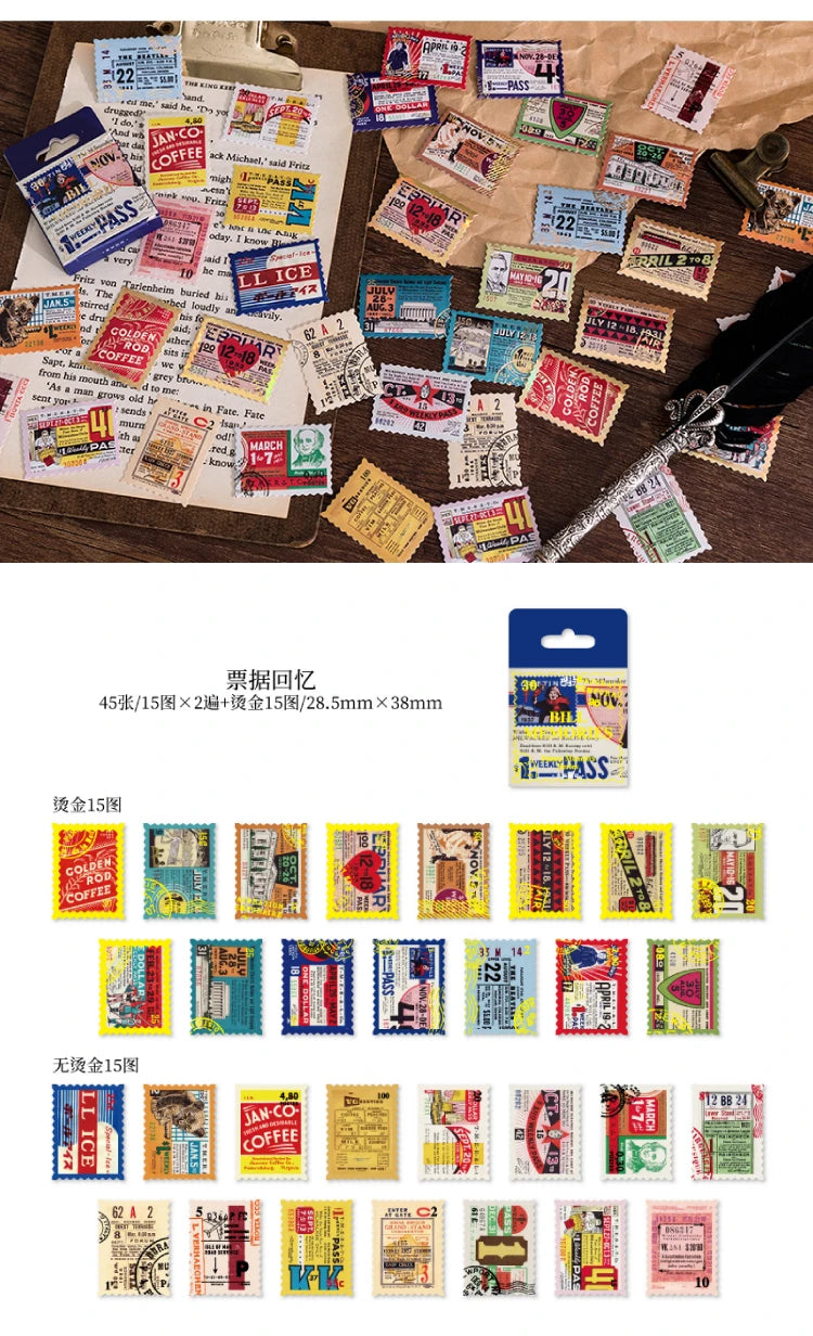 46-Piece Vintage Bronzing Stamp Stickers for Scrapbooking and Journaling