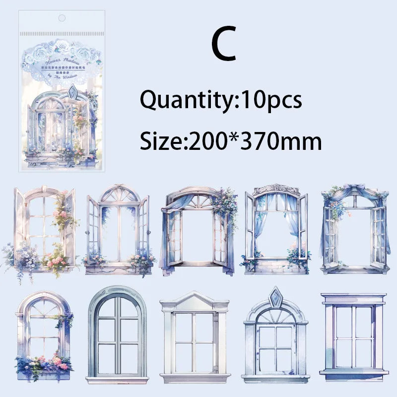 10pcs Window Flower Collage Paper Set for Scrapbooking & Journals