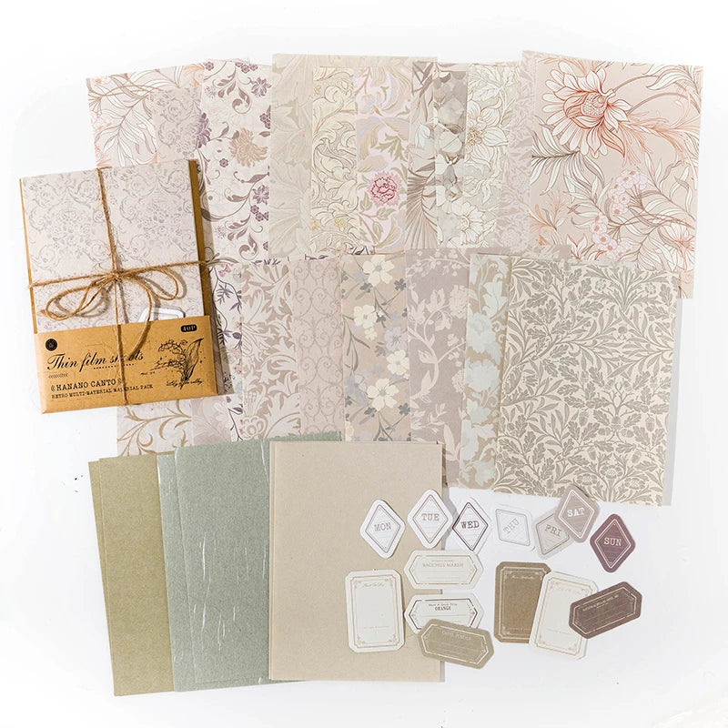 6-Style Vintage Plant Paper Set for Journaling & Scrapbooking Crafts