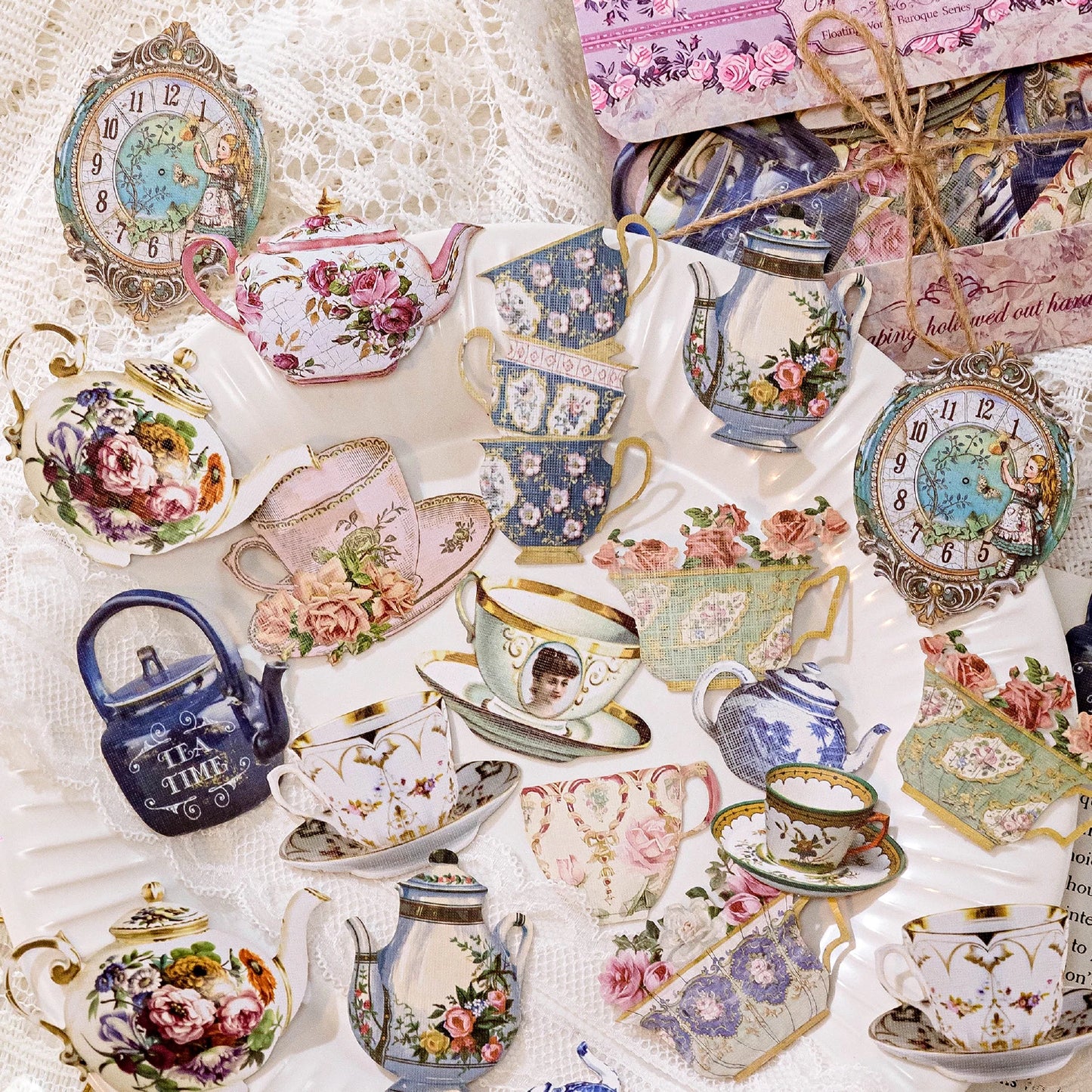 30-Piece Floating Kawaii Baroque Stickers for Scrapbooking & DIY Crafts
